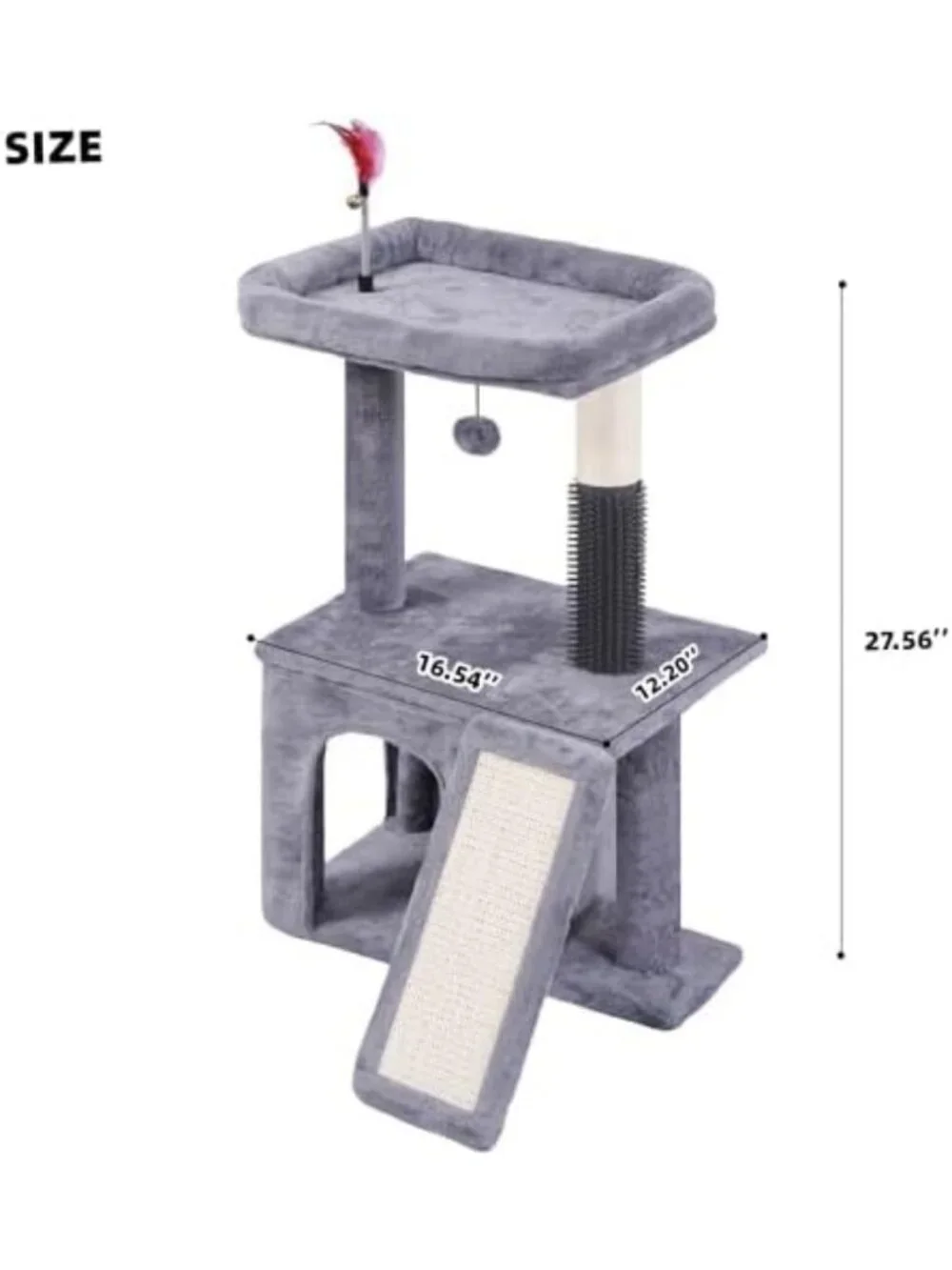 Cozy Cat Tree Tower with Self-Grooming Brush, Scratching Post & Interactive Toys